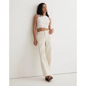 Madewell Womens The Relaxed Chino Cotton Pants Cream Wide Leg Buckle Small
